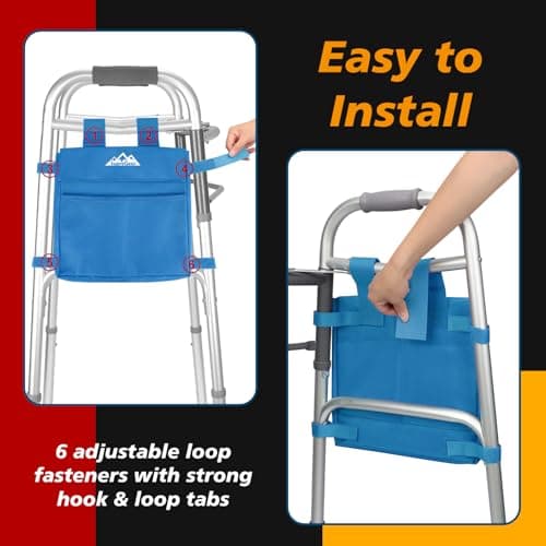 supregear Walker Side Bag, Water Resistant Accessory Basket Pouch for Folding Walkers, Lightweight Hand Free Storage Carrier Tote, Universal Size Seniors Caddy Attachment, Blue - Thumbnail 3