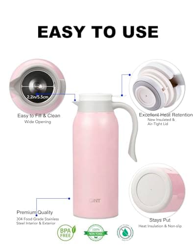 GiNT 51 Oz Stainless Steel Thermal Coffee Carafe, Double Walled Vacuum Insulated Flask, 12 Hour Heat Retention, 1.5 Liter Tea, Water, and Coffee Dispenser (Upgraded version Pink) - Thumbnail 3