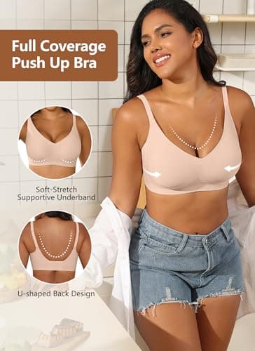 Xcutting Women's Supportive Wireless Jelly Bras for Women Seamless Comfort, Full Coverage, No Underwire, T-Shirt Women Bras Regular and Plus with Extender (Nude,Large) - Thumbnail 4