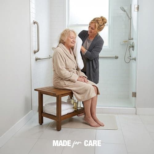 GREEN ALLUVIUM 24 inch Acacia Wood Shower Bench with Storage Shelf - Waterproof Sturdy Shower Stool - Shower Seats for Adults and Elderly - Bathroom Bench 350 lb Capacity - Thumbnail 2
