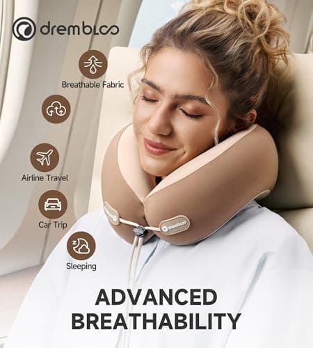 drembloo Neck Pillow Airplane, CertiPUR-US® BASF Memory Foam Cooling Travel Pillows for Sleeping, Adjustable Flight Sleep Pillow with Comfortable Breathable Cover, Portable Plane Accessories - Thumbnail 3