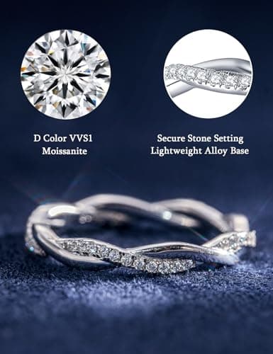 IMOLOVE Moissanite Wedding Band for Women, Twisted Rope D Color VVS1 Moissanite, Full Eternity Rings, Stackable Promise Ring for Engagement, Anniversary, Proposal Size 4 - Thumbnail 2