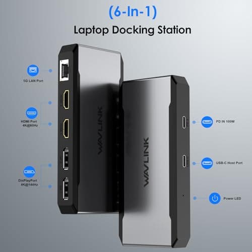 USB C Docking Station Dual HDMI, WAVLINK 4 Monitor Docking Station with Dual DP, Dual HDMI, 100W PD in, 5G Ethernet Port for Dell/HP/Lenovo etc, Windows Systerm Computer Only - Host USB3.2 Required - Thumbnail 2