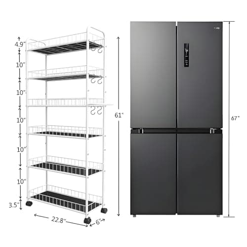 Seadasyoon 10in 6 Tier Slim Storage Cart with Wheels, Narrow Space Rolling Shelving Unit with Handle, Metal Wire Mobile Organizer Rack for Kitchen Bathroom Office Laundry - Thumbnail 4