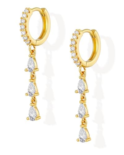 Shownee Gold Dangle Earrings for Women - Long CZ Drop Dangling Huggie Hoops 14K Gold Plated Lightweight Hypoallergenic Jewelry Graduation Gift for Her Mothers Day Gifts for Mom - Image 1