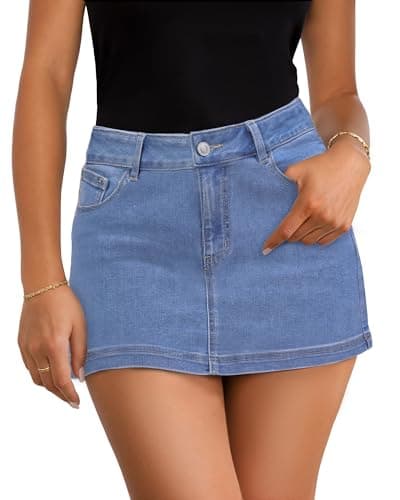 DLOODA Jean Skirt for Women, Casual Denim Mini Skirt Stretchy Trendy Cute Micro Jean Skirts Zip Fly with 4 Pockets - Image 1