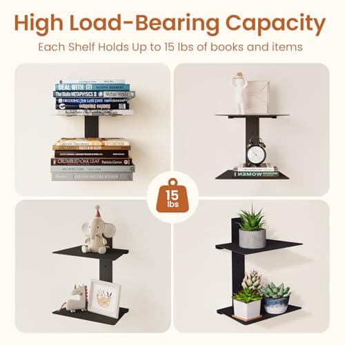 Wawocs Invisible Bookshelf for Wall, 4 Tier Floating Bookshelf Made of Heavy Duty Metal, Vertical Spine Book Tower Hanging Wall Bookshelf, Floating Book Shelves for Wall, 2 Pack Black - Thumbnail 4