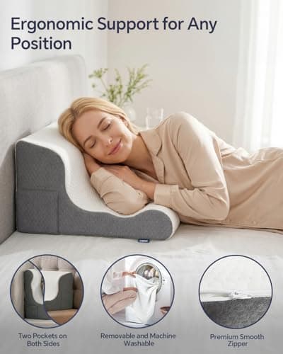 COMFYPIL Bed Wedge Pillow for Headboard, Orthopedic Memory Foam Wedge Pillow with for After Surgery, Acid Reflux Relief, Sleeping, Neck & Back Pain Relief, Wedge Pillows for Bed Sitting Up, White&Grey - Thumbnail 6