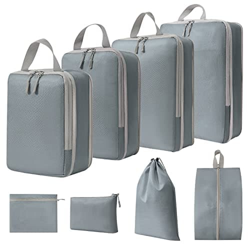 WOOMADA Compression Packing Cubes for Suitcases Travel Essentials 8 Set Expandable Travel Bags Organizer for Luggage(concrete grey) - Image 1