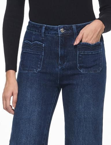 ZPIUO Women's Patch Pocket Wide Leg Jeans High Waisted Stretchy Jeans Trendy Loose Fit Straight Leg Denim Pants Dark Blue Size 8 - Thumbnail 2