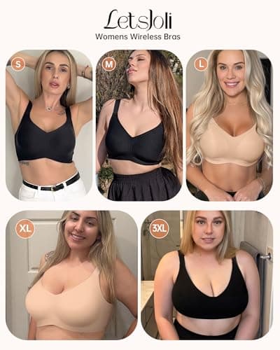 LetsJoli Wireless Bras for Women No Underwire Full Coverage Push Up Bra Support Plus Size Bras for Older Women Bralettes（Nude,M-Plus - Thumbnail 6