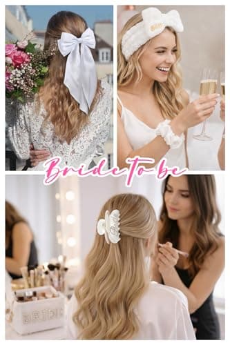 WOVOWOVO Bridal Shower Gifts for Bride To Be: Bachelorette Party Accessories Wedding Gifts - Bride Sash, Makeup Bag, Hair Clip, White Hair Bow, Sunglasses and Facial Headband - Thumbnail 6