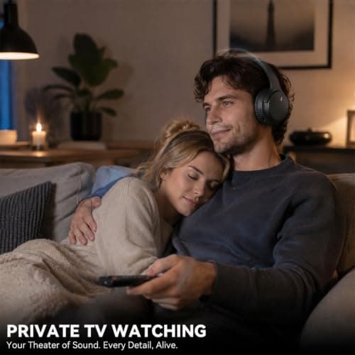 Wireless Headphones for TV Watching, TV Headphones Wireless for Seniors with Versatile Transmitter Charging Dock, Instant Audio Sync, 60-Hour Playtime, Perfect for Parents & Seniors, Black - Thumbnail 5