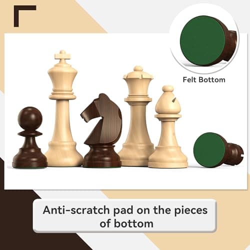 doowroodni Wooden Chess Pieces Large 3.75inch King Set of Luxury Staunton Wood Chessmen with 2 Extra Queen for Chess Board Game (Chess Pieces Only), Velvet Storage Bags Included - Thumbnail 4