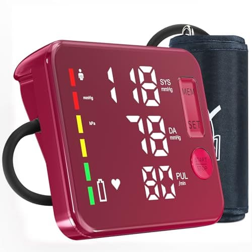 GUAEVER Blood Pressure Monitor Rechargeable Upper Arm Blood Pressure Monitors for Home Use Large Screen Bp Machine with 8.7"-16.5" Bp Cuff, 2x120 Memory, Voice Broadcast Bp Monitor(Red) - Image 1