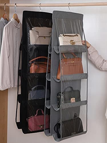ZB.soar Handbag Purse Organizer,2 Packs Enlarged 8 Pockets Crystal Clear Dust Proof Purse Organizer Closet,Washable Wardrobe Closet Organizer for Handbags Purse (2, Black) - Thumbnail 2