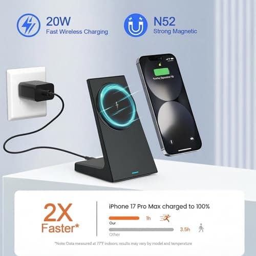 for iPhone Charger Stand – Magnetic Charger for iPhone 17/16/15/14/13/12 Series with 20W Fast Wireless Charging, Strong Magnet, Stable Phone Stand Charger for Desk & Bedside - Thumbnail 2