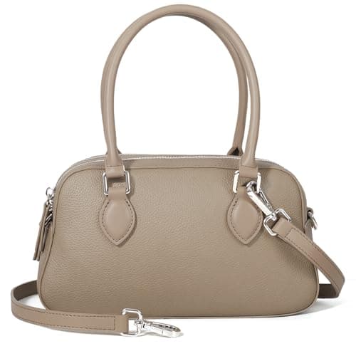 Blofinche Genuine Leather Crossbody Bag for Women Small Boston Bag Purse with Removable Strap Lightweight Compact for Fashion Outing Weekend Travel Khaki - Image 1