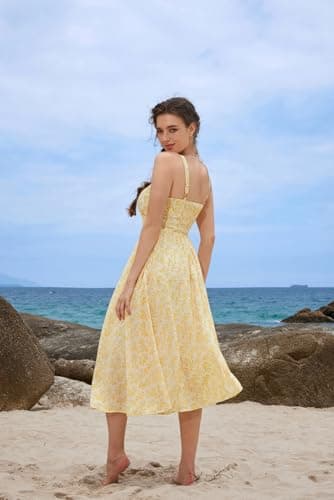 Scarlet Darkness Women's 2026 Summer Floral Print Flowy A Line Dresses Milkmaid Maxi Dress with Pockets Beige Yellow Floral XXL - Thumbnail 3