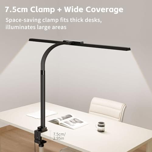 Architect Desk Lamp with Clamp, Eye-Caring Clip on Desk Lights for Home Office, Touch Control Dimmable LED Computer Light with Color Changing, 24W Bright Desktop Lamp for Drawing Crafts, Black - Thumbnail 6