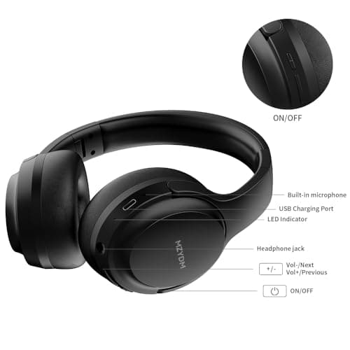 MZYDM Bluetooth Headphones Over Ear, 40 Hours Playtime Wireless Headphones with Microphone,5.3 Bluetooth, HiFi Stereo Foldable Lightweight Headset, for Travel Work Cellphone(Black) - Thumbnail 5