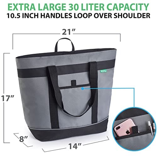 Jumbo Insulated Cooler Bag (Gray) with HD Thermal Insulation - Premium, Collapsible Soft Cooler Makes a Perfect Insulated Grocery Bag, Food Delivery Bag, Travel Insulated Bag, or Beach Cooler Bags - Thumbnail 2