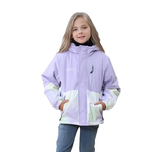 Girls' Waterproof Winter Ski Jacket – Warm Fleece Lined Windproof Snow Coat with Hood for Outdoor Adventure Starlight Purple 13-14 - Image 1