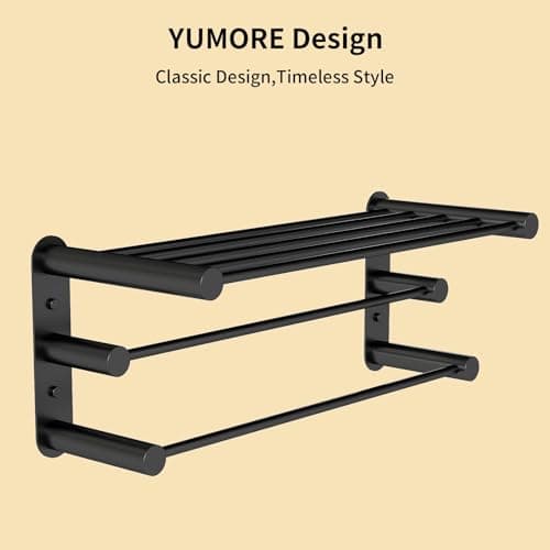 YUMORE 24-Inch Towel Rack, Towel Holder Shelf with 2 Towel Bar Towel Storage Organizer for Bathroom & Lavatory Wall Mounted (Matte Black) - Thumbnail 4