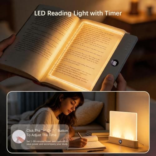 Choudao Tech LED Book Light and Night Light 2 in 1, 3 Color Temperatures & Stepless Dimming, USB Rechargeable Reading Light with Timer for Night Reading (Pink) - Thumbnail 5