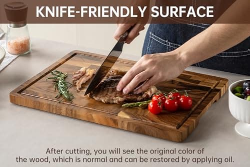 THETCHRY Walnut Wood Cutting Board for Kitchen, End Grain Chopping Board with Juice Groove, Heavy Duty Checkered Board for Cheese and Vegetables, Non-slip Feet 16.5" x 11.6" x 0.8" - Thumbnail 4