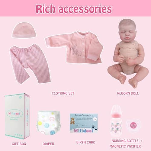 Milidool Lifelike Reborn Baby Dolls Girl-20-Inch Soft Body Realistic Silicone Baby Doll Newborn Baby Dolls American Sleeping Girl Real Life Dolls with Clothes and Toy Accessories Gift for Kids Age 3+ - Thumbnail 6