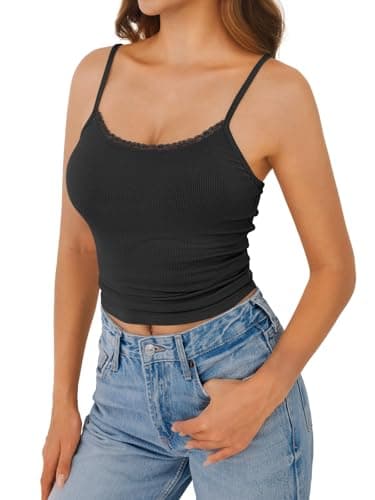 GKBK Lace Camisole Top for Women Sexy Tank Top Adjustable Spaghetti Strap Club Party Shirt Sleeveless Tank Cami Black M - Thumbnail 2