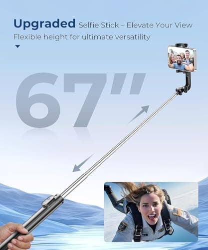 Fuloview 67” Selfie Stick Tripod for iPhone, Lightweight Travel Phone Tripod with Wireless Remote, Extendable Cell Phone Stand for Photography, Video & Live Streaming – Black - Thumbnail 2