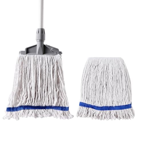 Eyliden Commercial Wet Mop with 2 Cotton Heads, Universal Clips, Heavy Duty Industrial String Mop for Floor Cleaning in Warehouse Garage Workshop Office Restaurant Hospital - Image 1