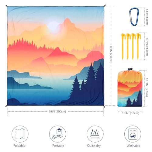 Beach Blanket Waterproof Sandproof Beach Mat 79" X 83"/10'x9'for 2-8 Adults Quick Drying Outdoor Picnic Mat Beach Accessories for Travel, Camping, Hiking - Thumbnail 2