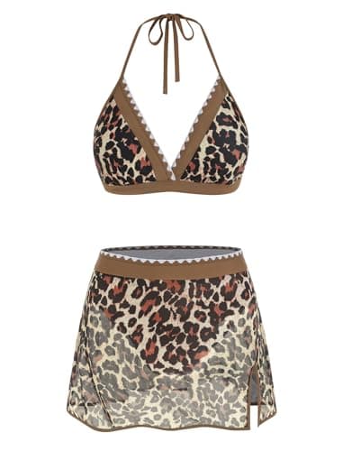 ZAFUL Leopard Bikini Womens High Waisted Bikini Sets Tummy Control Two Piece Swim Suit 2025 Mesh Swim Skirt Swimsuits Bathing Suits Swimwear S - Image 1