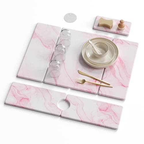 3-Piece Stone Dish Drying Mat Set for Kitchen Counter -24"x16" Large Absorbent Diatomaceous Earth Mat for Kitchen Counter, Stone Faucet Drip Catcher & Soap Tray- Quick Dry, Non-Slip - Image 1