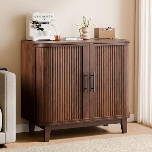Azaeahom Sideboard Buffet Cabinet with Storage, 32" Coffee Bar Cabinet with Sliding Door and Adjustable Shelf, Buffet Cabinet Console Table for Kitchen Living Room Entryway, Walnut - Image 1