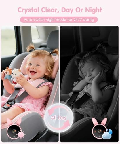 Babyvue BV4 USB Car Baby Camera, 7" 1080P HD Screen, Clear Auto IR Night Vision Back Seat Camera, Easy Install & Adjustable Brightness, Baby Shower & First Birthday Gift for Girls, Pet Friendly - Thumbnail 3