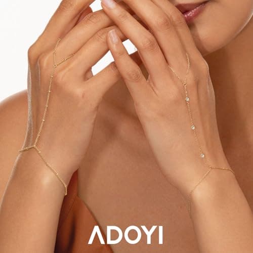adoyi Gold Bracelets for Women 14K Gold Plated Trendy Hand Chain Bracelet Stackable Ring Bracelet Stack Set Adjustable Hand Chain Link Layered Waterproof Jewelry Sets Gifts for Womens 6.7"+2" - Thumbnail 3