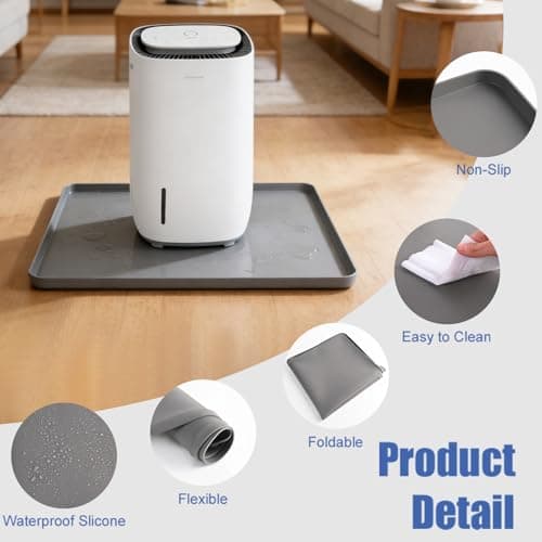 LTHCCOU Air Conditioner Drip Pan Waterproof Thick Portable AC Silicone Mat with Raised Edges 20''X20''X0.6 Non-Slip Under Humidifier Mini Fridge Mat for Floor Carpet Protect, Grey - Thumbnail 6