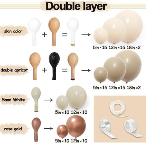 Blush Beige Gold Balloon Arch Kit - Double Stuffed White Sand Nude Balloon Garland Neutral Cream Apricot Balloons for Birthday Baby Shower Bridal Shower Boho Gender Reveal Wedding Party Decor - Thumbnail 3