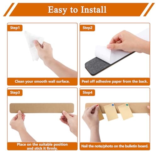 HULAVO 8Pcs Rectangle Felt Cork Board Bar Strips with 35 Pushpins, Self-Adhesive Bulletin Board Strips for Office School Home Wall Decor Stickers Memos Schedules Photos Display -Black - Thumbnail 5