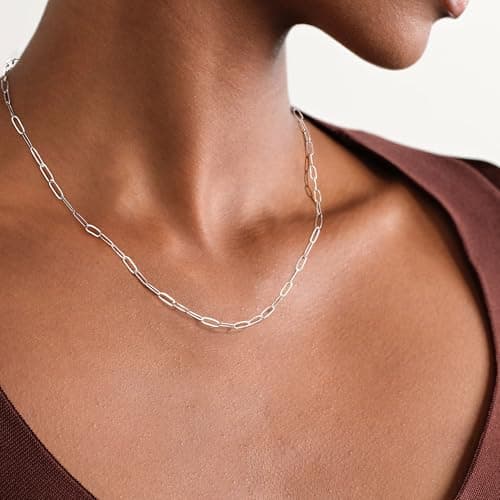 IEFWELL Silver Chain Necklace for Women - 3.5mm Sterling Silver Paperclip Chain Necklace, 18 inches Sturdy Hypoallergenic Chains, Jewelry Gifts for Her Men - Thumbnail 2