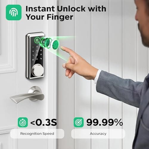 Sophia Keyless Entry Door Lock, Smart Auto Locks for Front Door & Key Fobs & Remote Control, Keypad Deadbolt Digital, Fingerprint Door Lock with Code, Cerraduras Inteligentes, IP68, Satin Nickel - Thumbnail 4