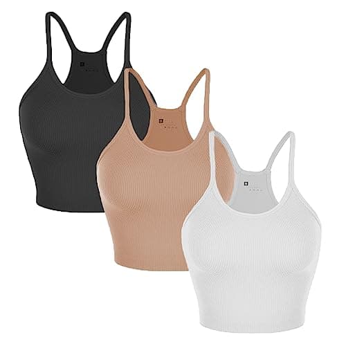 Nicytore 3-Pack Women's Seamless Crop Top Ribbed Camisole No Padding Racerback Tank Tops (Black/White/Brown, S) - Image 1