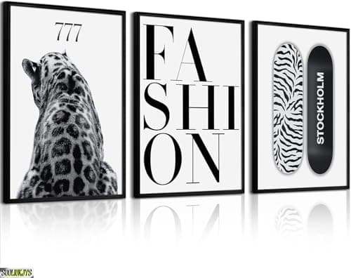 SUOLIUKJYS 3Pcs Trendy Leopard Wall Art Black White Cheetah Wall Decor Fashion Aesthetic Canvas Posters Preppy Stockholm Prints Stylish Cheetah Pictures Y2k Painting For Bedroom 16X24 Inch Unframed - Image 1