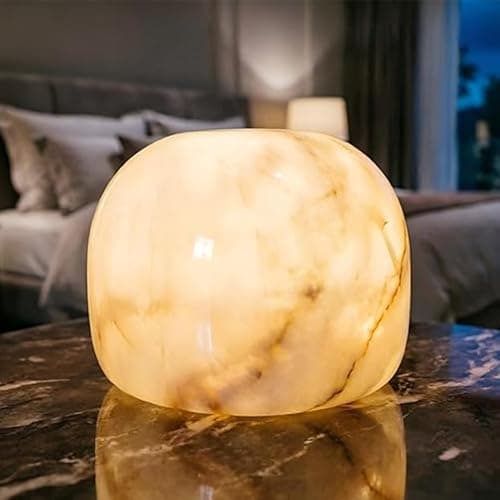 Marble Lamp Night Light Touch Bedside Table Lamp for Bedroom,Type-C Rechargeable Small Desk Bedside Small Lamps,Eye Caring Dimmable LED Ambient lamp (Mid Century Modern) - Image 1