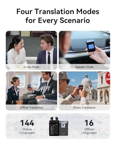 WOOASK A9 Translation Earbuds No App Needed, 144 Languages AI Translator Real-Time with ChatGPT, 4G SIM Card Slot for Calls/Hotspot, Online/Offline/Photo Translation for Global Business Travel - Thumbnail 5