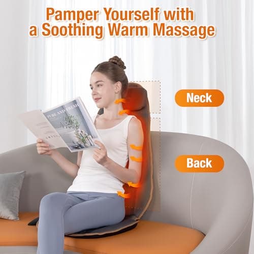 SLOTHMORE Heated Back Massager for Chair, Vibrating Massage Cushion with Heat for Neck, Back & Thighs, Massage Chair Pad for Office Chair, Home Use - Ideal Gifts for Seniors, Parents, Office Workers - Thumbnail 6